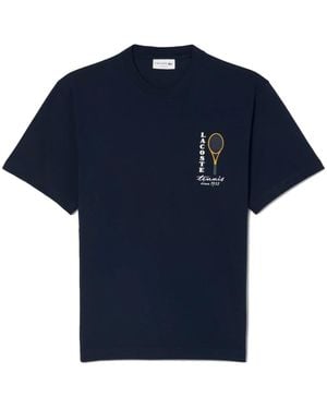 Lacoste Tops ,Blauw ,Katoen Cotton Jersey Embroidery Print Tee