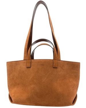 A.P.C. Suède Tote Bag Met Logo-Reliëf - Bruin