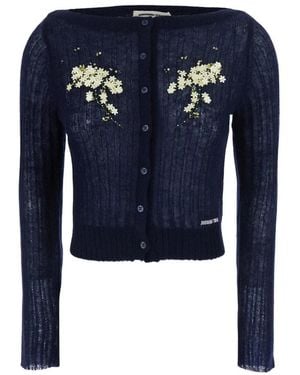 ShuShu/Tong Cardigan Met Bloemenversiering - Blauw