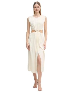 GAUDI Kleedjes ,Polyester Midi Jurk Met Cut-Out Hardware Detail - Naturel