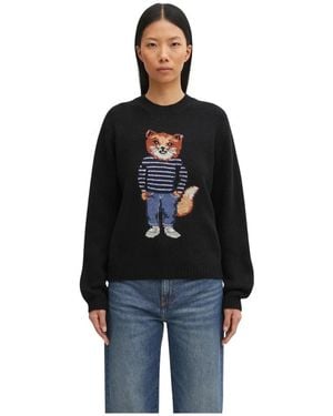 Maison Kitsuné Pullover Mit Fuchsmotiv - Schwarz