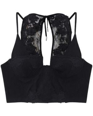 Ermanno Scervino Tops ,Zwart ,Cropped Kanten Top