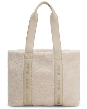 HUGO Faux-Shearling Tote Bag With Logo Straps - Natural