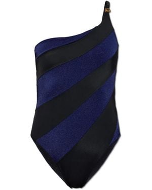 Versace Badmode ,Blauw ,Polyester Zwemoutfit Met Één Schouderband