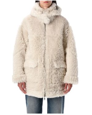 Urbancode Jassen ,Wit ,Suède Omkeerbare Faux Fur Parka Jas - Naturel