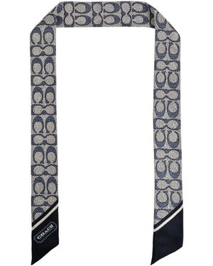 COACH Accessoires ,Blauw ,Textured Signature Print Silk Skinny Scarf - Zwart