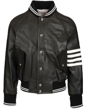 Thom Browne 4-Bar Leren Bomberjack - Zwart