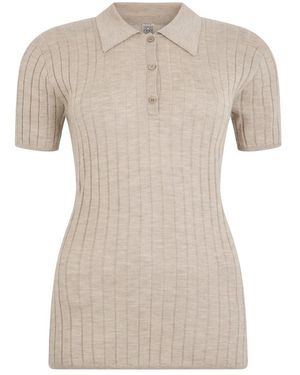 TOTEME Tops ,Kasjmier Ribbed Cashmere Silk Polo - Naturel