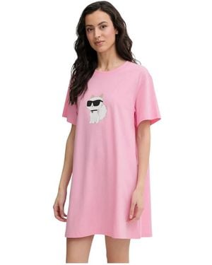 KARL LAGERFELD Nachtkleding ,Roze ,Katoen Choupette Motief Nachthemd Met Kristaldecoratie