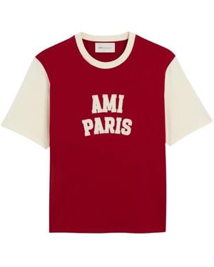 Ami Paris Tops ,Rood ,Katoen Heavy Jersey T-Shirt