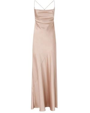 Pinko Langes Satin-Doppelgesicht-Kleid Mit Offenem Rücken Und Drapierter Neckline - Natur