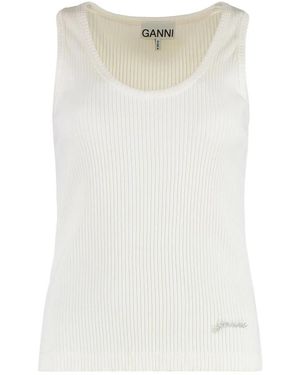 Ganni Rippstrick-Tanktop - Weiß