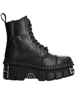 New Rock Schoenen ,Zwart ,Leer Wall Enkellaars