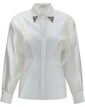 Versace Besticktes Baumwoll-Popeline-Hemd - Grau