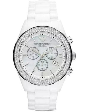 Emporio Armani Accessoires ,Wit ,Ceramica Chronograph - Metallic