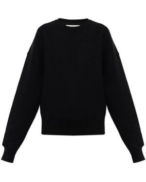 Ami Paris Hoodies & Sweatvesten ,Zwart ,Katoen Katoenen Sweatshirt Met Rond Logo