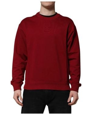 Dolce & Gabbana Geprägter Logo Baumwoll-Rundhalspullover - Rot