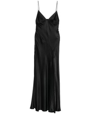 Alberta Ferretti Kleedjes ,Zwart ,Satijn Satijnen Jurk Met V-Hals En Maxi-Lengte