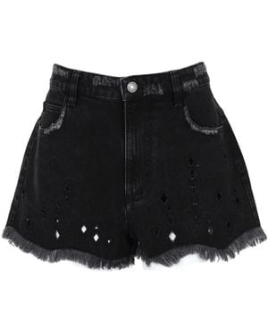 Isabel Marant Distressed Denim Mini Shorts - Schwarz