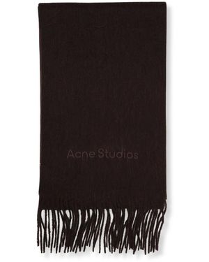 Acne Studios Accessoires ,Bruin ,Wol Alpaca Wool Logo Sjaal - Zwart