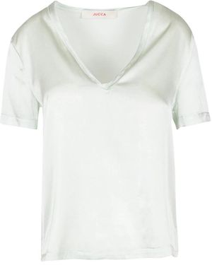 Jucca Overhemden ,Grijs ,Satijn Zijden V-Hals T-Shirt - Wit