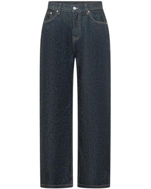 Arte' Rechte Jeans Met Geborduurd Logo - Blauw