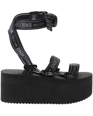 Moschino Logo Tape Wedge Sandal - Zwart