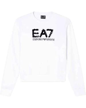 EA7 Truien & Vesten ,Wit ,Katoen Sweatshirt Met Ronde Hals Van Een Katoenmix