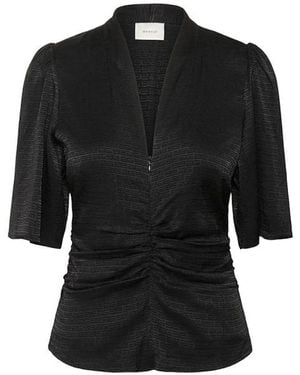 Gestuz Schwarze Satinbluse Mit V-Ausschnitt