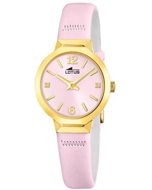 Lotus Ronde Horloge Met Leren Band - Roze
