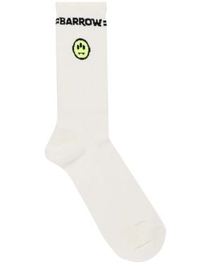 Barrow Weiße Baumwoll-Logo-Socken Geripptes Bein