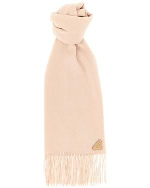 Prada Driekslogo Sjaal Van Wol - Naturel