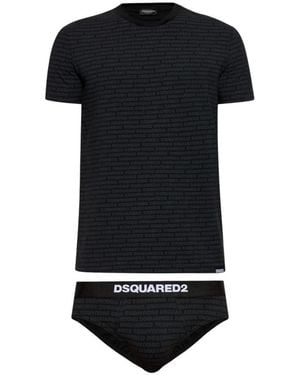 DSquared² Ondergoed ,Zwart ,Tweed Logo-Print T-Shirt En Broekjes Set