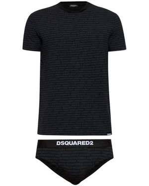 DSquared² Ondergoed ,Zwart ,Tweed Logo-Print T-Shirt En Broekjes Set