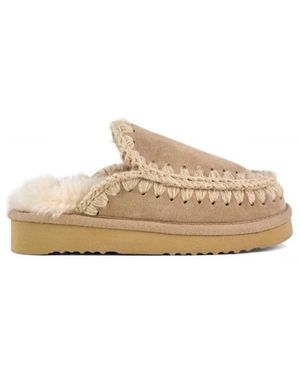 Mou Schoenen ,Bruin ,Wol Bruine Schapenvacht Pantoffel Handgemaakt Eva-Zool - Naturel