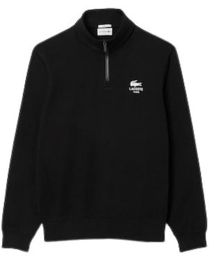 Lacoste Felpa Stampata A Collo Alto Con Zip - Zwart
