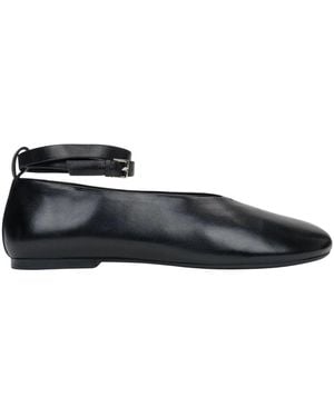 ESTRO Damen Ballerinas Aus Weichem Schwarzem Leder Mit Knöchelriemen