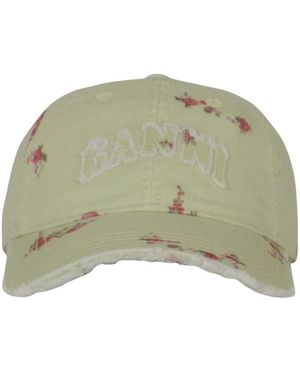 Ganni Bedruckte, Gewaschene Baumwoll-Canvas-Kappe - Grün