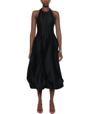 Rohe Kleedjes ,Zwart ,Wol Jurk Met Open Rug En Draperie