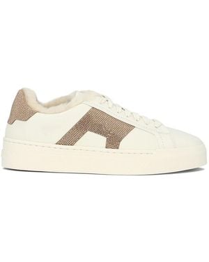 Santoni Weiße Sneakers Mit Strass-Verzierungen - Natur
