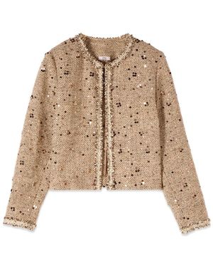 Oltre Jassen ,Tweed Tweed Jas Met Pailletten - Bruin