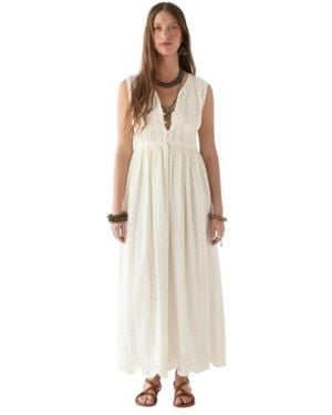 MAISON HOTEL Blumig Besticktes Langes Baumwollkleid - Weiß