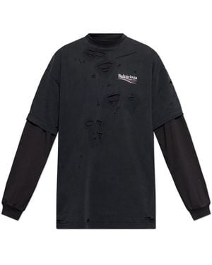 Balenciaga T-Shirt Met Logo - Blauw