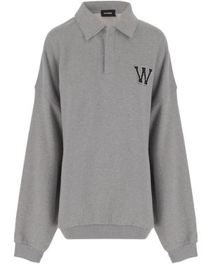 we11done Grauer Baumwoll-Logo-Sweatshirt Polo-Kragen