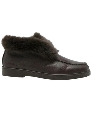 Santoni Slipper Mit Lammfellbesatz - Schwarz