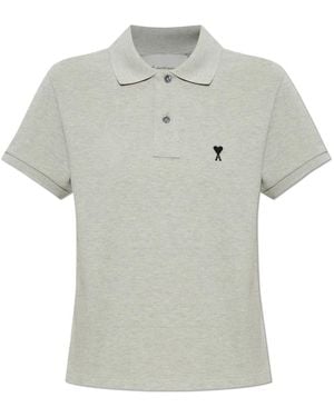 Ami Paris Tops ,Grijs ,Katoen Polo Shirt Met Geborduurd Logo