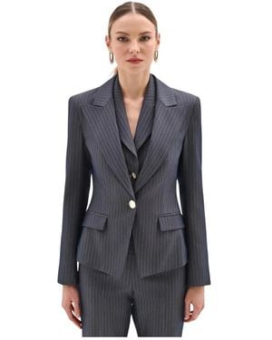 Rinascimento Jassen ,Blauw ,Katoen Giacca Gessata Con Bottone Gioiello - Grijs