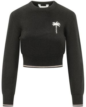 Palm Angels Cropped Strickpullover - Schwarz
