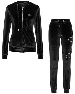Philipp Plein Velvet Hoodie/Broeken Trainingspak - Zwart