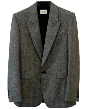 Saint Laurent Jassen ,Grijs ,Wol Prince Of Wales Wollen Flanellen Jas - Zwart